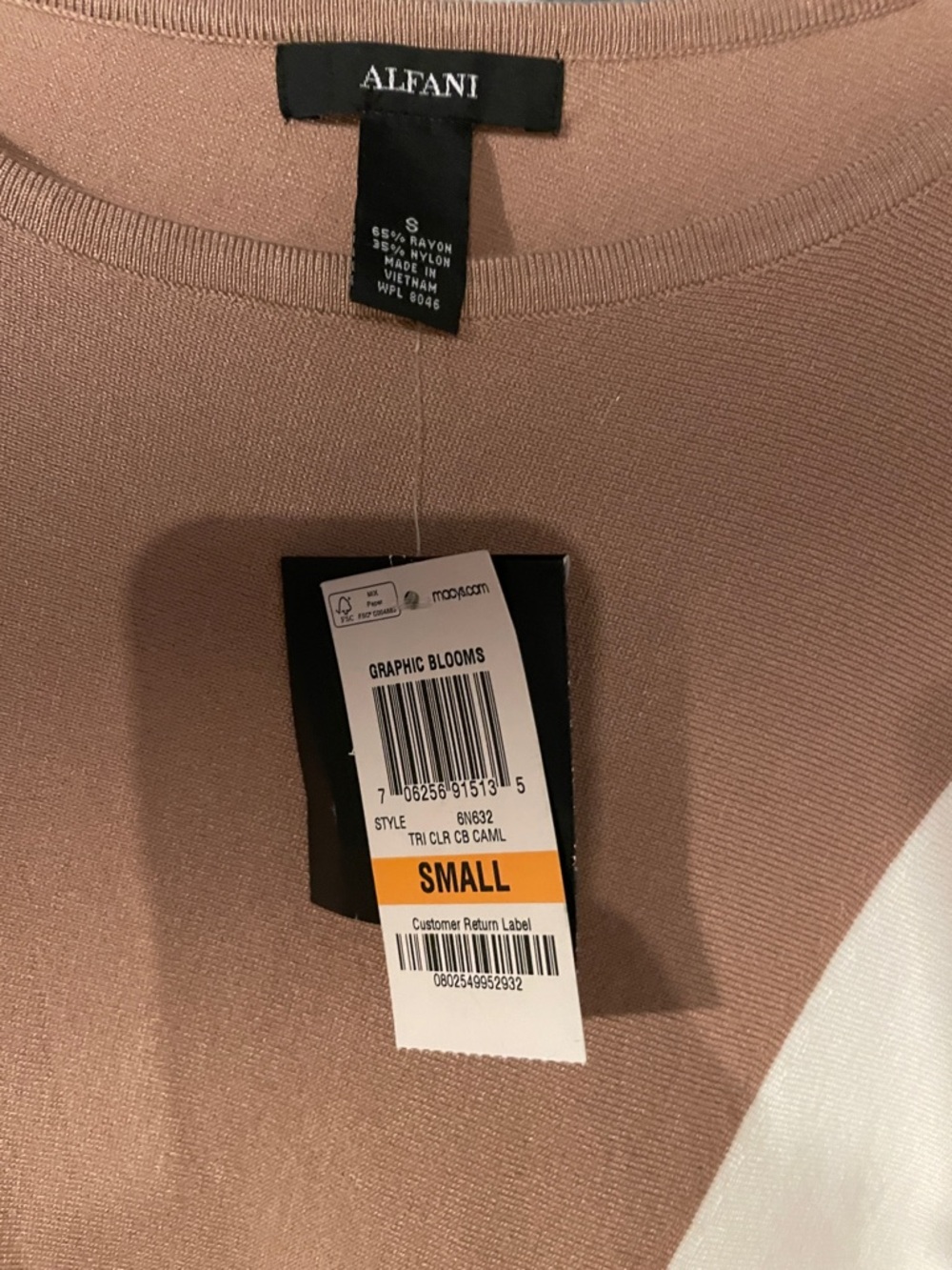 Alfani Diagonal Colorblock Asymmetric Top - Brown, Cream & Gray - Picture 3 of 3